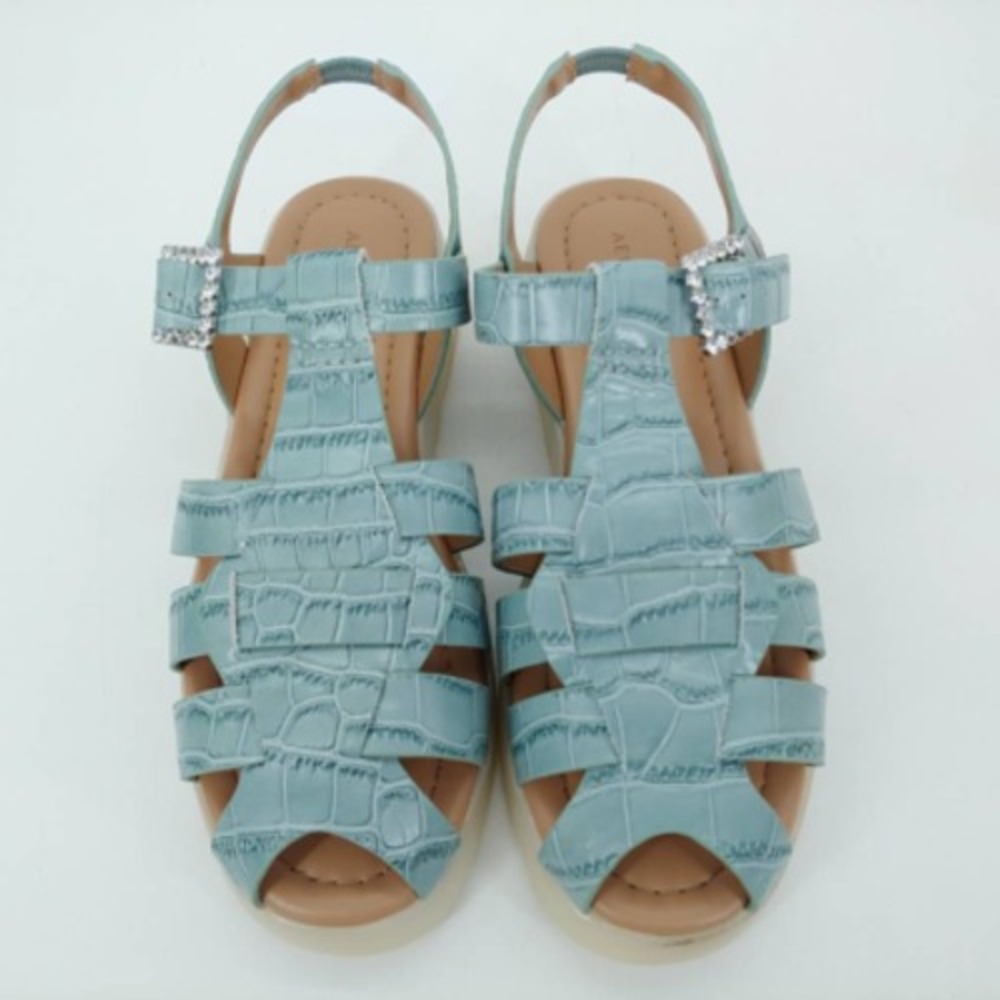Aerosoles Shoes Womens‎ Wagner Fisherman Sandals Blue Crocodile Leather 10.5 New